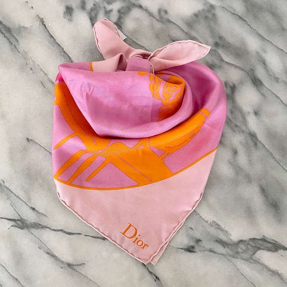 DIOR Square Silk Twill Scarf - Orange and Pink - Picture 1 of 5